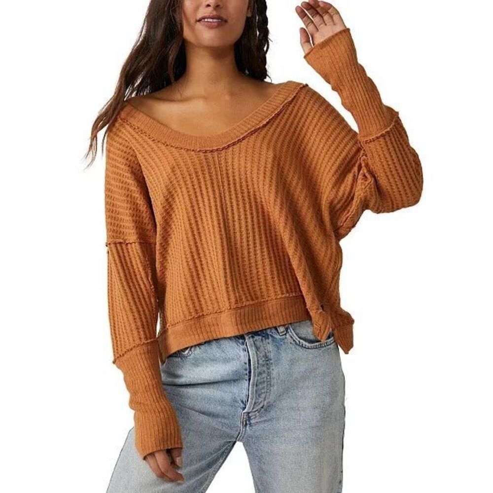 Free People We The Free New Magic Cotton Drop-Shoulder Waffle Top Size XS